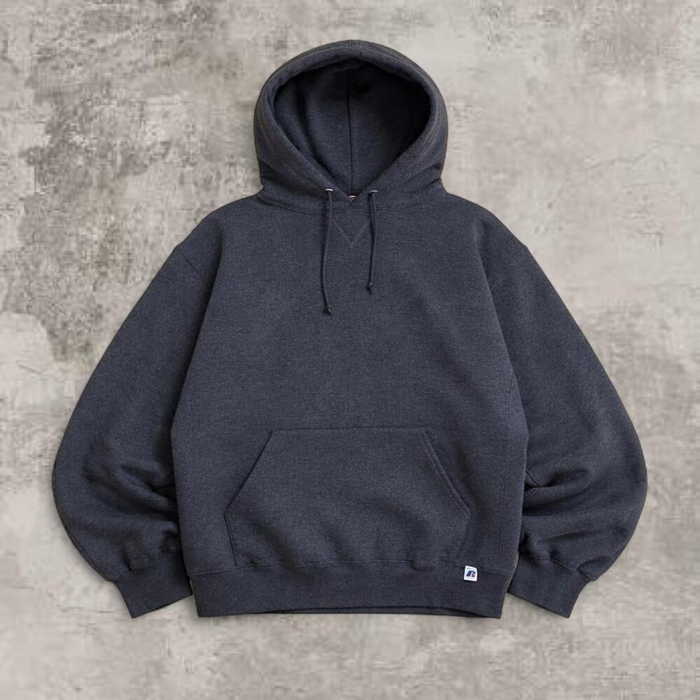 Russell Athletic Hoodie Dark Heather Grey XL 90s Vintage USA Style Cropped Boxy